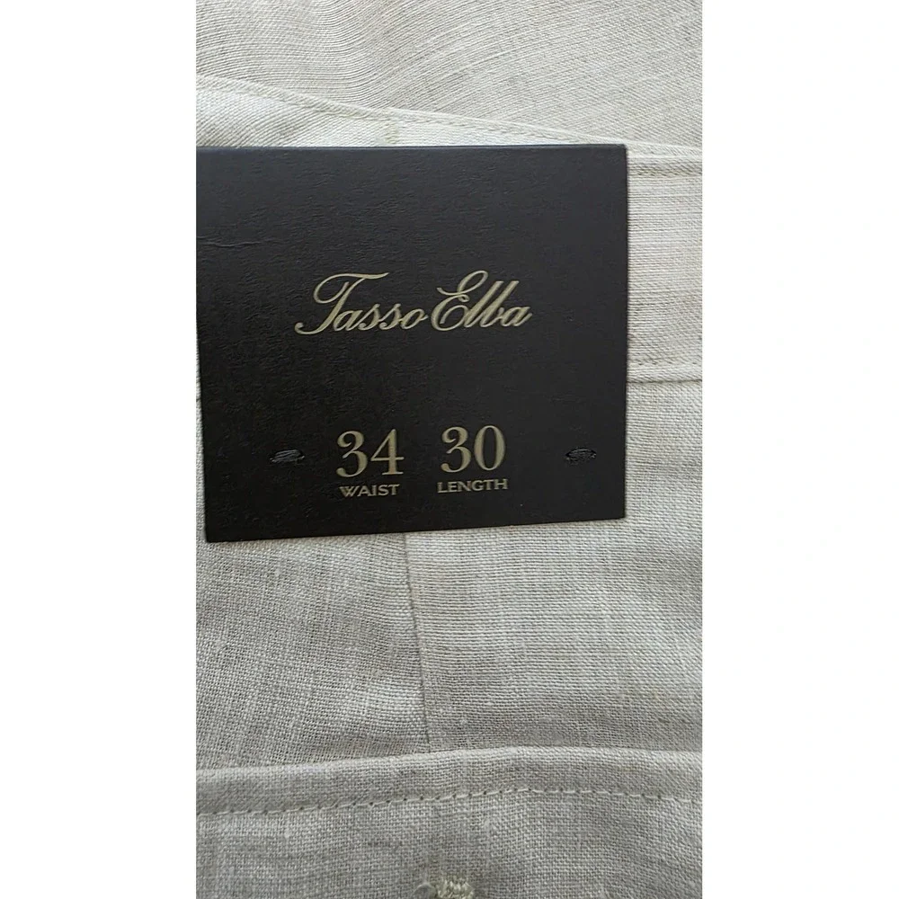 Tasso Elba Island Mens 34x30 Natural Linen Drawstring Straight Leg Pants NEW
